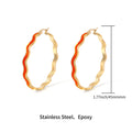 Justop European and American French Real Gold Electroplated Earrings Orange Oil Drop Earrings Wavy Large Earrings Stainless Steel Earrings