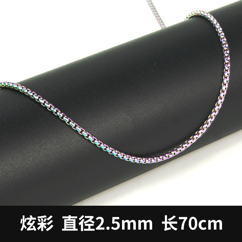 2.5mm Stainless Steel Square Pearl Chain Necklace Titanium Steel Jewelry Accessories Korean Style Trendy Sweater Chain