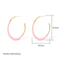 Justop French Fashion Pink Oil Drop Earrings Real Gold Electroplated Stainless Steel Earrings Single-Sided Earrings Ear Jewelry