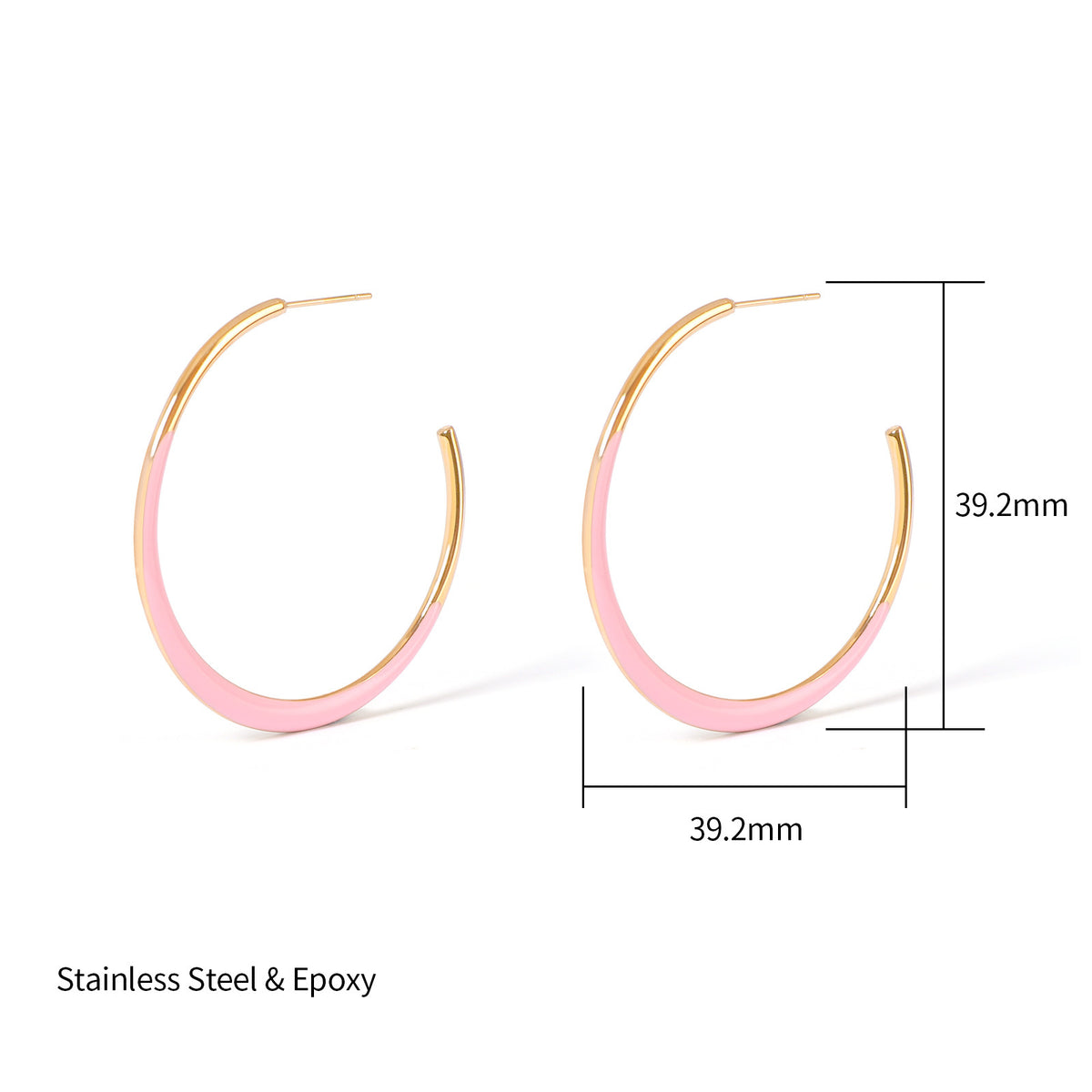 Justop French Fashion Pink Oil Drop Earrings Real Gold Electroplated Stainless Steel Earrings Single-Sided Earrings Ear Jewelry