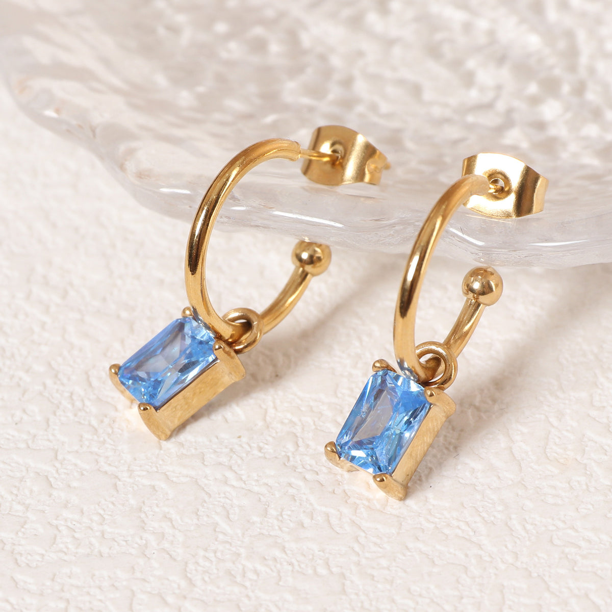 Justop European and American Fashion Sea Blue 38-Color Earrings Stainless Steel Real Gold Electroplated Earrings Zircon Pendant Earrings