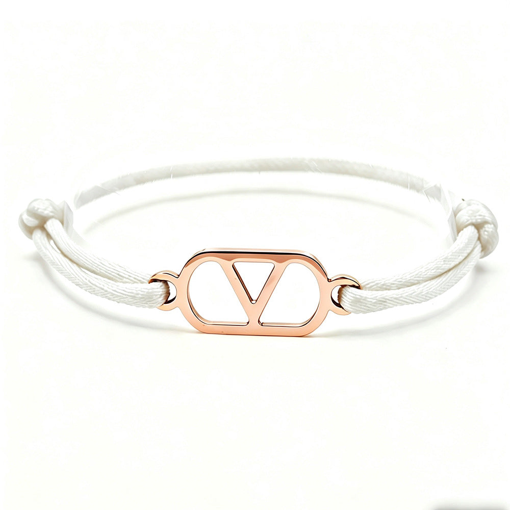 Cross-Border Supply Export Hand-Woven Couple Stainless Steel Warren V Hand Rope Cut Out English Letter Hand Rope Adjustable
