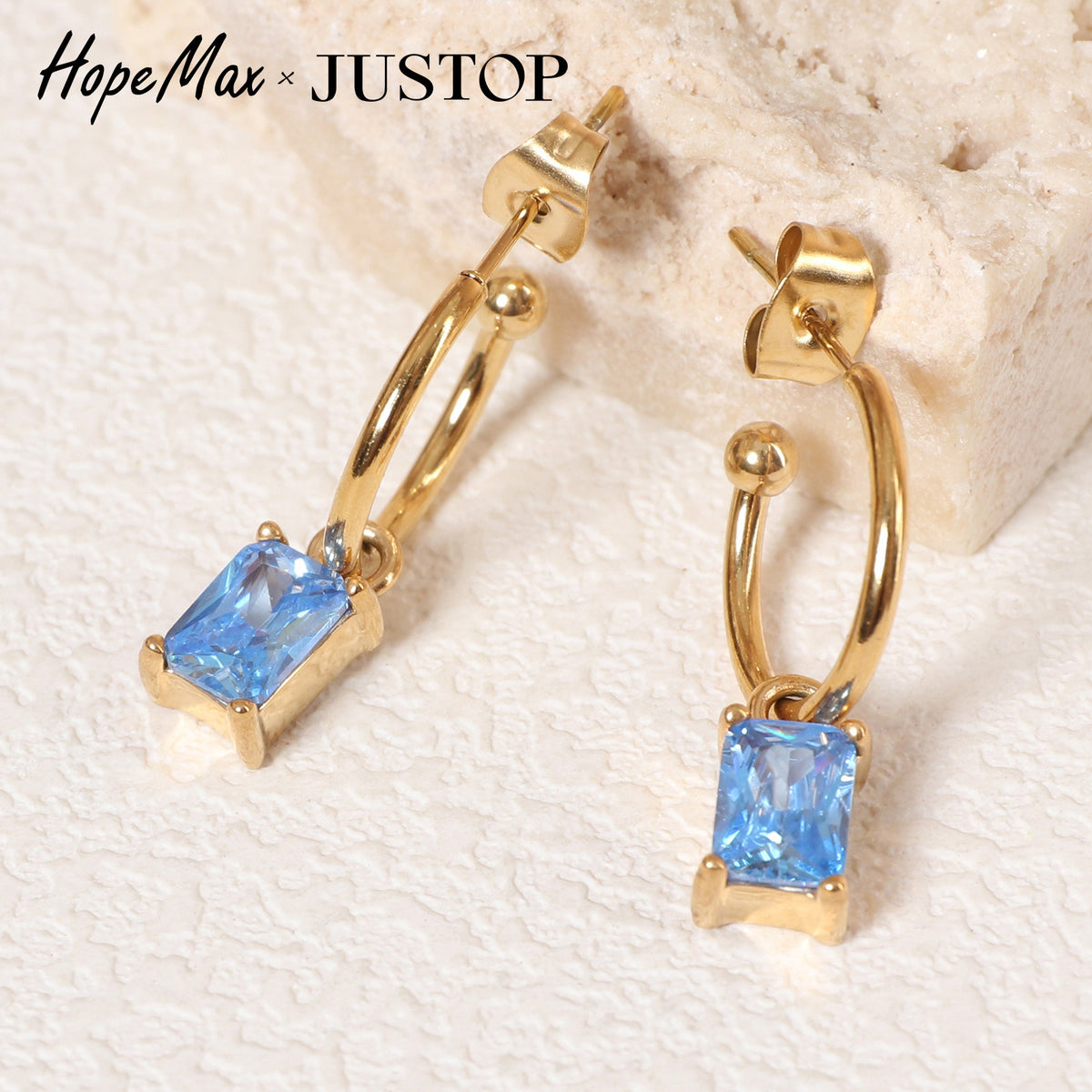 Justop European and American Fashion Sea Blue 38-Color Earrings Stainless Steel Real Gold Electroplated Earrings Zircon Pendant Earrings