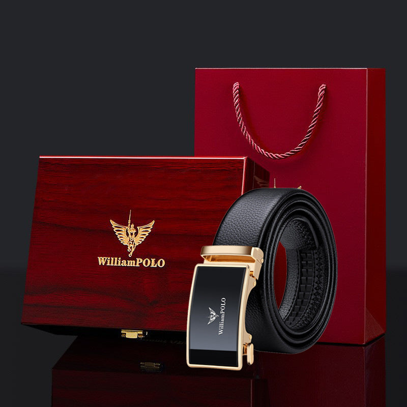 Paul Belt Men's High-End Leather Belt Men's Genuine Leather Automatic Buckle Belt Simple Business Alloy Soft Leather Belt for Men