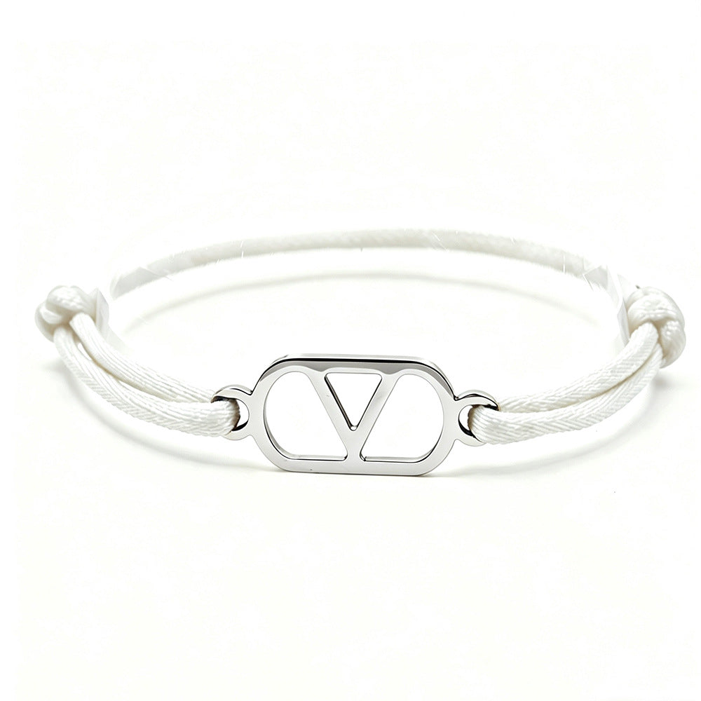 Cross-Border Supply Export Hand-Woven Couple Stainless Steel Warren V Hand Rope Cut Out English Letter Hand Rope Adjustable