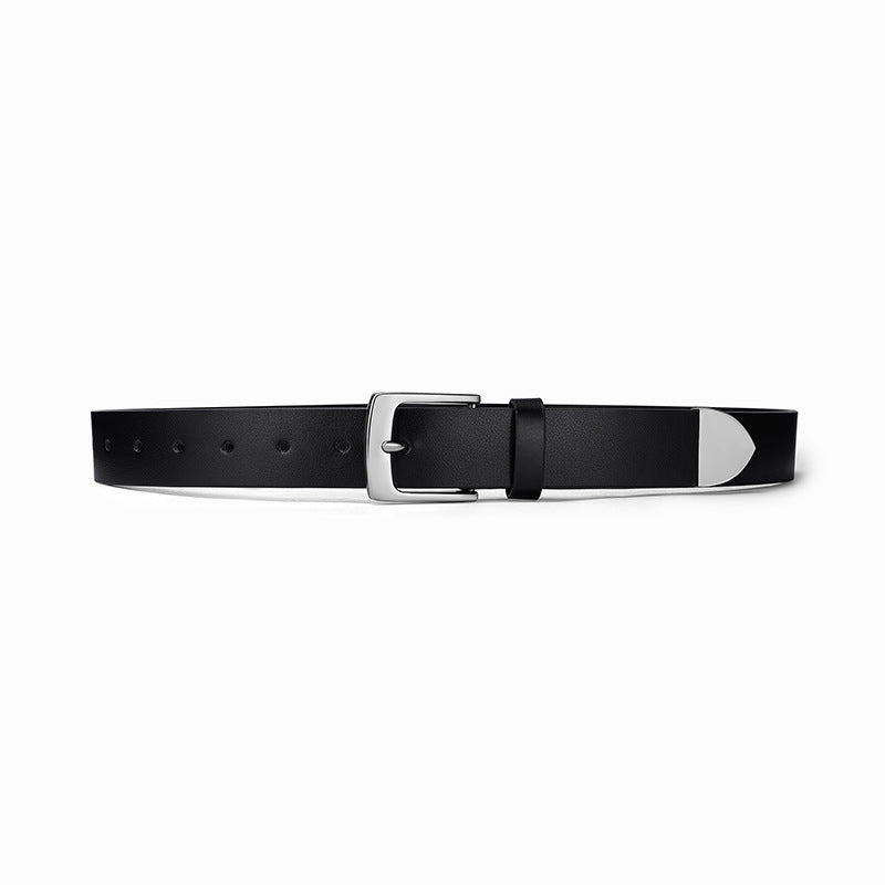 Genuine Leather Distressed Hardware Crescent Belt for Women, Trendy Retro Punk Original Design Brand Cowhide Belt