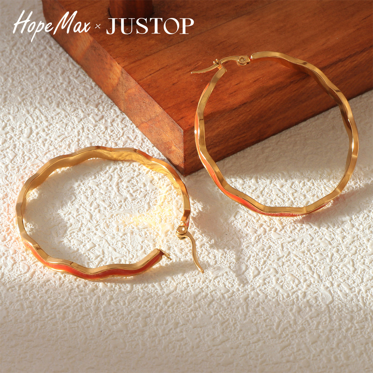 Justop European and American French Real Gold Electroplated Earrings Orange Oil Drop Earrings Wavy Large Earrings Stainless Steel Earrings