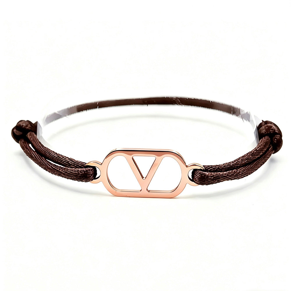 Cross-Border Supply Export Hand-Woven Couple Stainless Steel Warren V Hand Rope Cut Out English Letter Hand Rope Adjustable