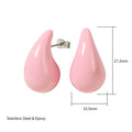 Justop French Ins Personalized Pink Oil Drop Earrings Stainless Steel Polished Earrings Water Drop Earrings Pink Earrings