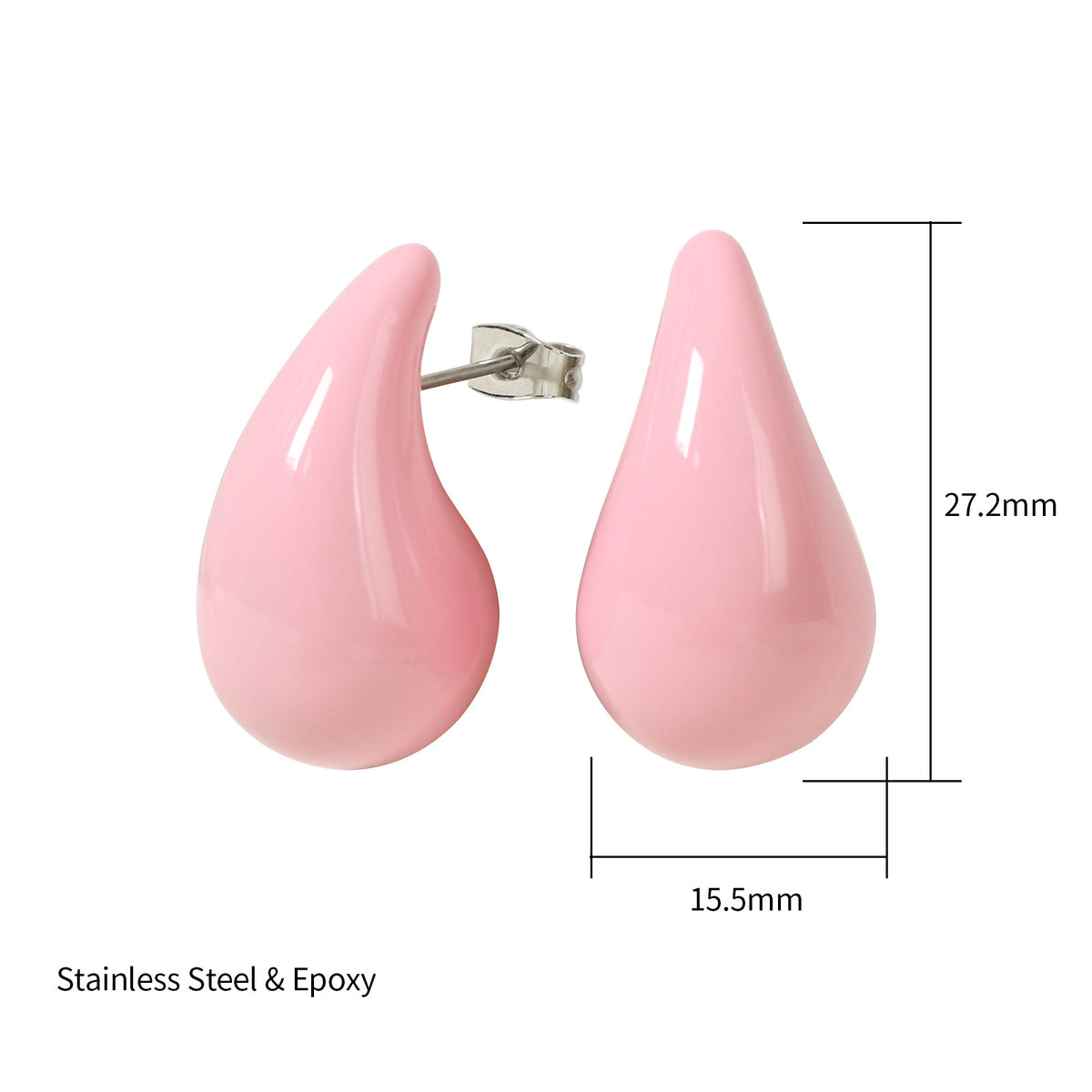 Justop French Ins Personalized Pink Oil Drop Earrings Stainless Steel Polished Earrings Water Drop Earrings Pink Earrings