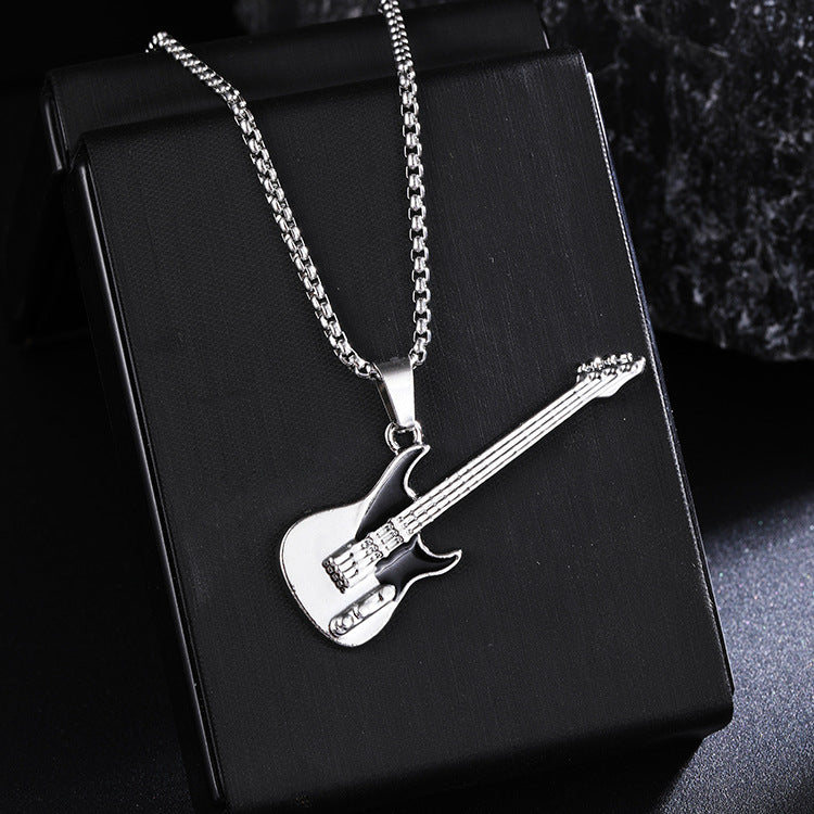 New Guitar Pendant Necklace for Men, Colorful Oil-Drip Alloy Instrument Stainless Steel Pendant DIY Jewelry Accessories for Women
