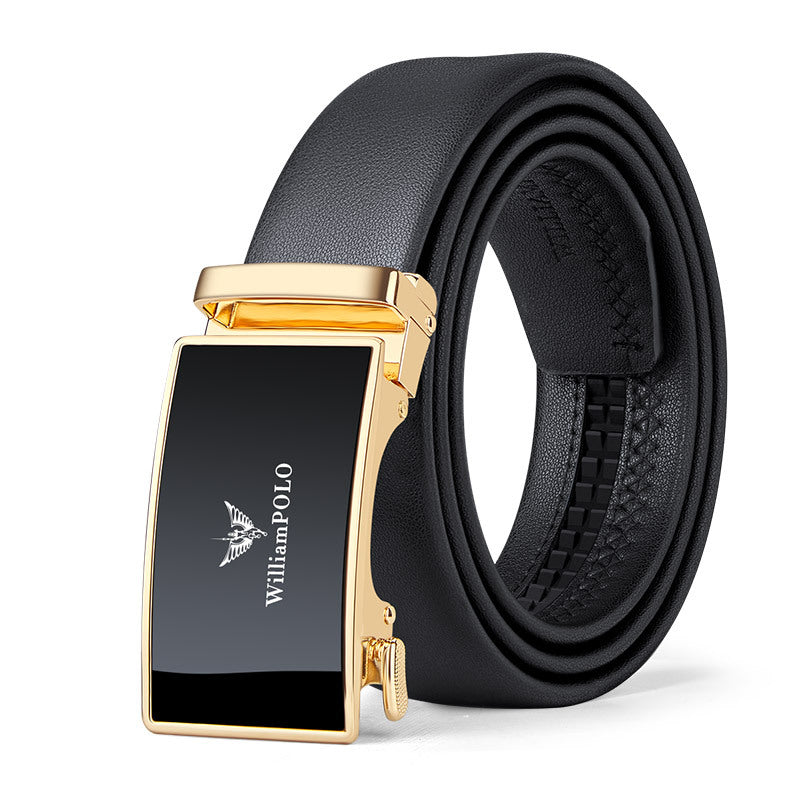 Paul Belt Men's High-End Leather Belt Men's Genuine Leather Automatic Buckle Belt Simple Business Alloy Soft Leather Belt for Men