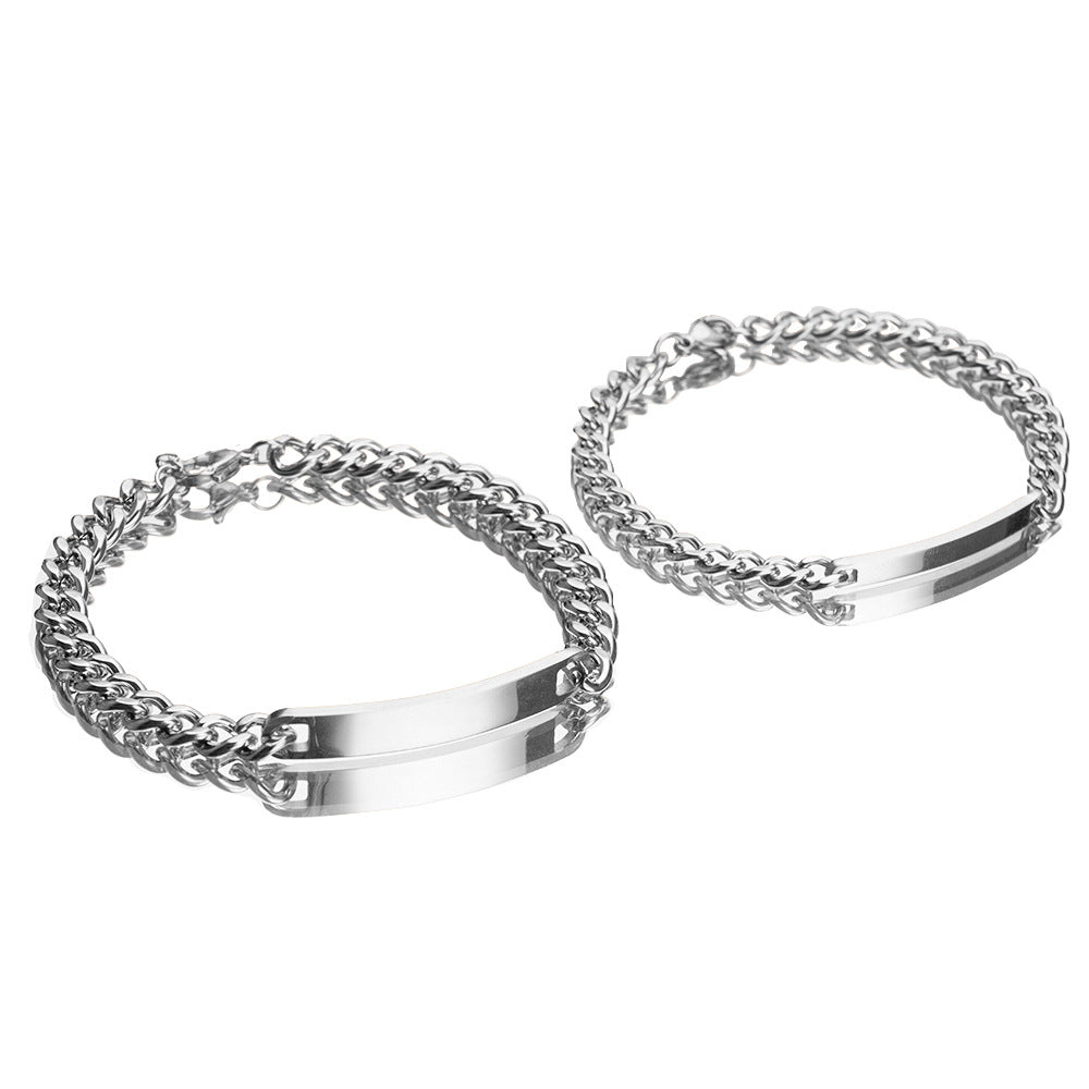Amazon New Hot Sale 2 Pieces/Set Engravable Titanium Steel Couple's Day 18K High Quality Gold Plated Bracelet