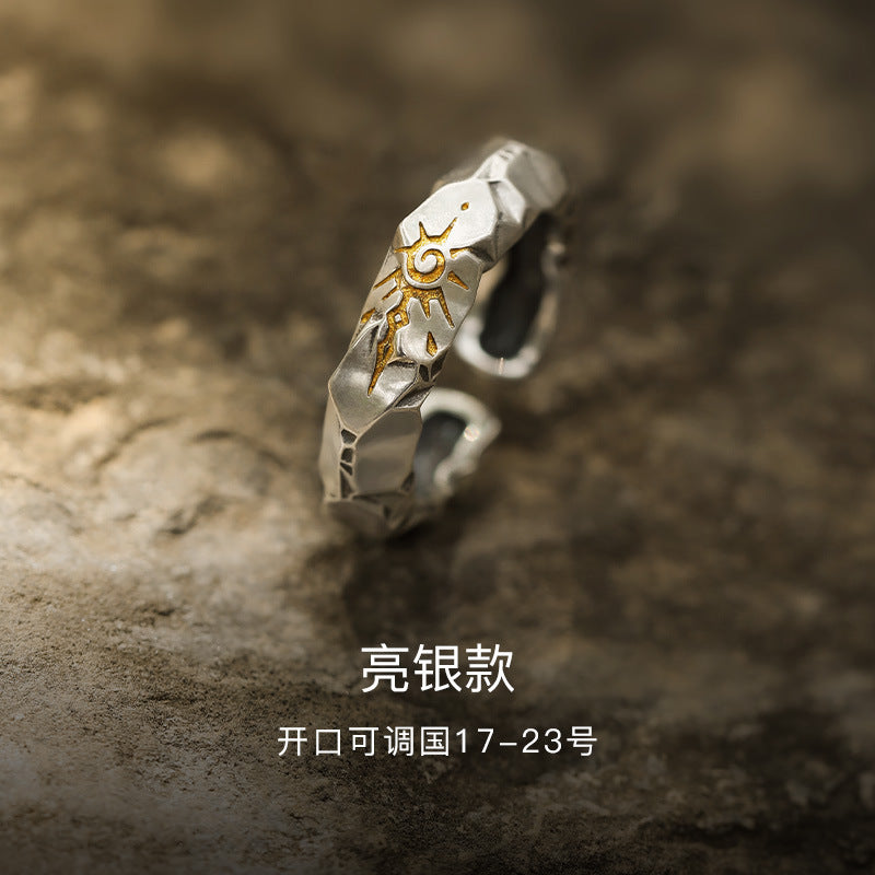 Advanced Sense silver Wishing Stone Ring Men's Zinc Alloy Flare Ring Unique Finger Ring Jewelry Men's Ring Wholesale
