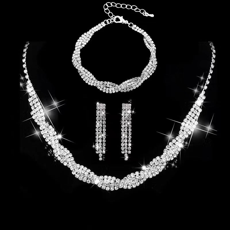 2025 Cross-border Bridal Accessories Necklace Wedding Fashion Rhinestone Twist Necklace Earrings Wedding Jewelry Hot Selling Daifa