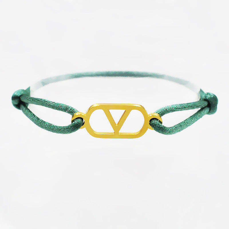 Cross-Border Supply Export Hand-Woven Couple Stainless Steel Warren V Hand Rope Cut Out English Letter Hand Rope Adjustable