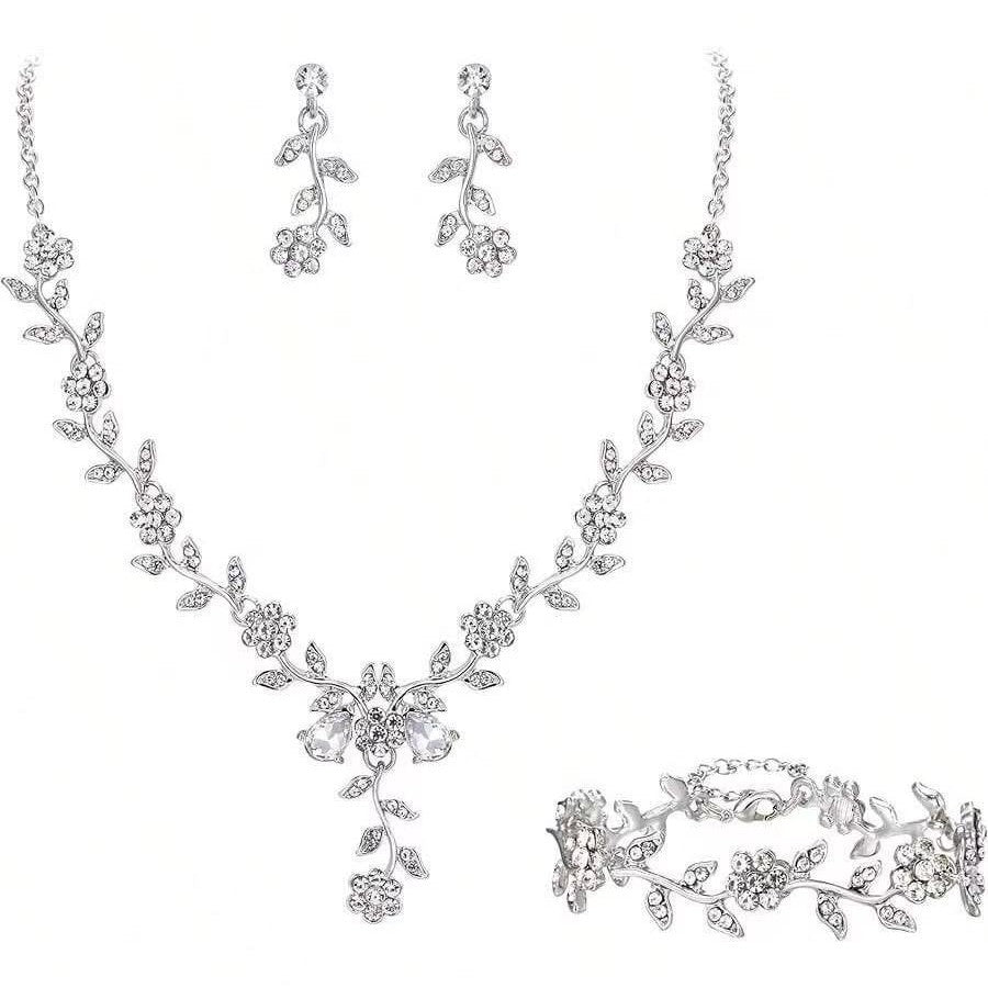 New Cross-Border Wholesale Bridal Rhinestone Water Drop Necklace and Earrings Jewelry Set for Women's Evening Dress Accessories
