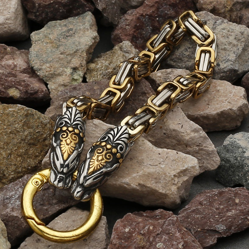 Viking faucet titanium steel bracelet men's stainless steel European and American style retro trendy Emperor Chain Bracelet Men's punk jewelry