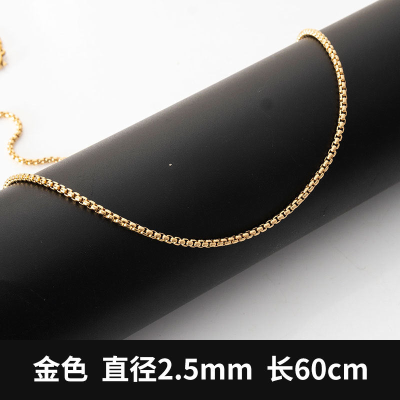 2.5mm Stainless Steel Square Pearl Chain Necklace Titanium Steel Jewelry Accessories Korean Style Trendy Sweater Chain