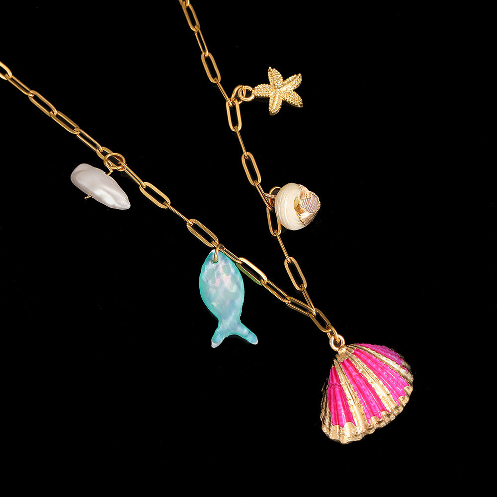 Cross-Border Stainless Steel Necklace Shell Titanium Steel Pendant New Pearl Jewelry Seaside Accessories European and American Non-Fading Jewelry