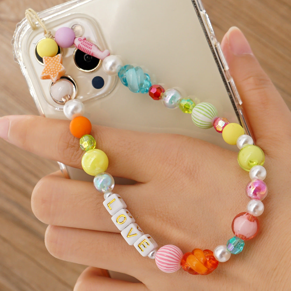 Factory direct supply handmade beaded mobile phone lanyard bluetooth speaker lanyard flashlight fan selfie stick U disk sling