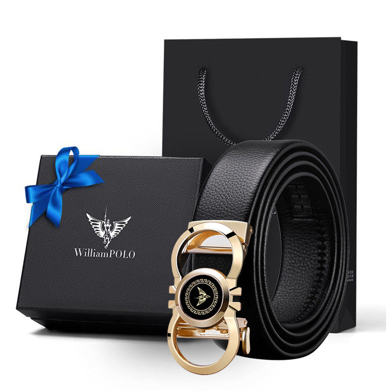 Emperor Paul Belt Men's Genuine Leather Automatic Buckle Alloy Men's Belt Versatile Belt High-End Genuine Wholesale