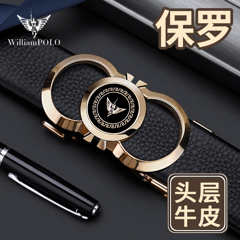 Emperor Paul Belt Men's Genuine Leather Automatic Buckle Alloy Men's Belt Versatile Belt High-End Genuine Wholesale