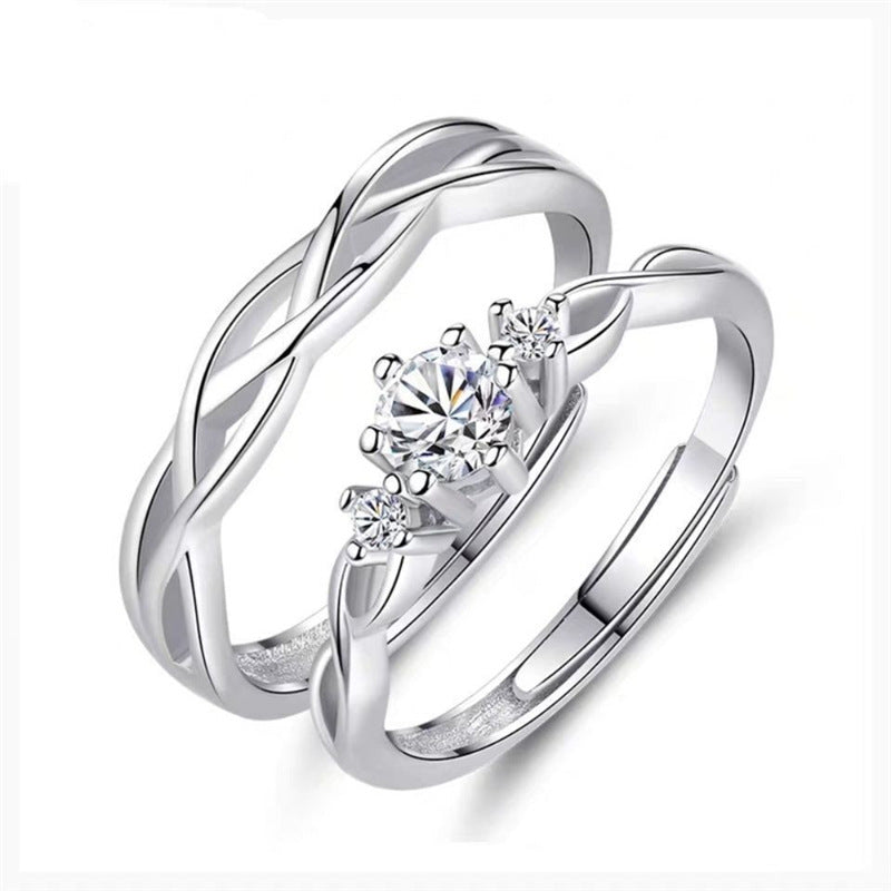 Couple's Ring A Pair of Women and Men's Ring Students Niche Opening Wedding Diamond Ring Girls' Adjustable Gift Memorial