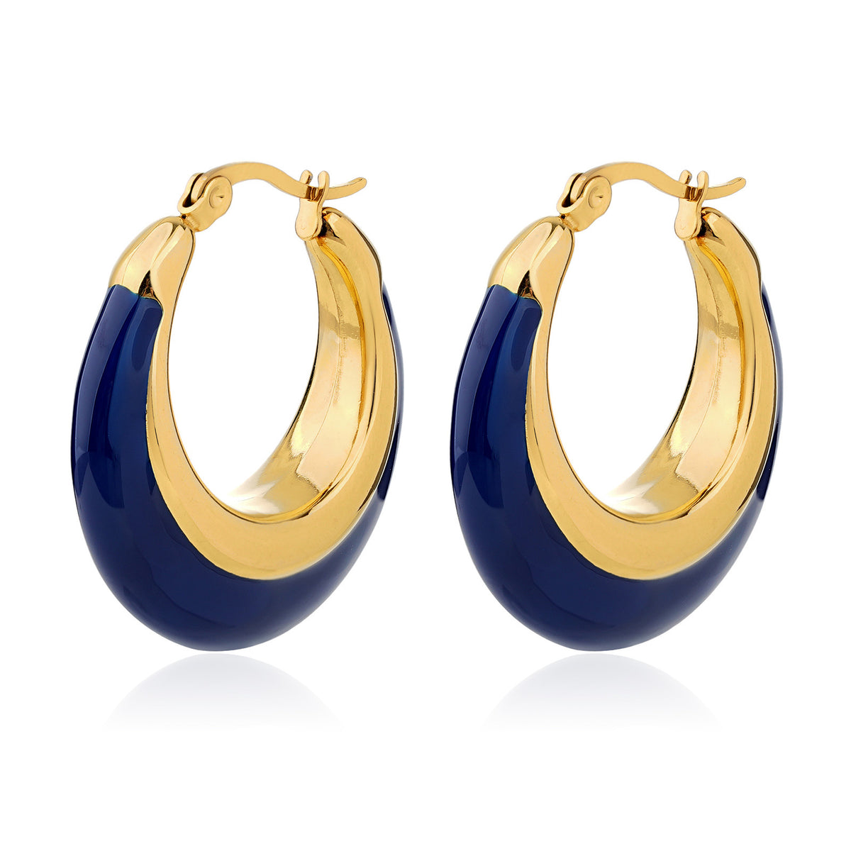 Justop European and American Fashion Navy Blue Oil Drop Earrings Real Gold Electroplated Stainless Steel Earrings French Simple Earrings