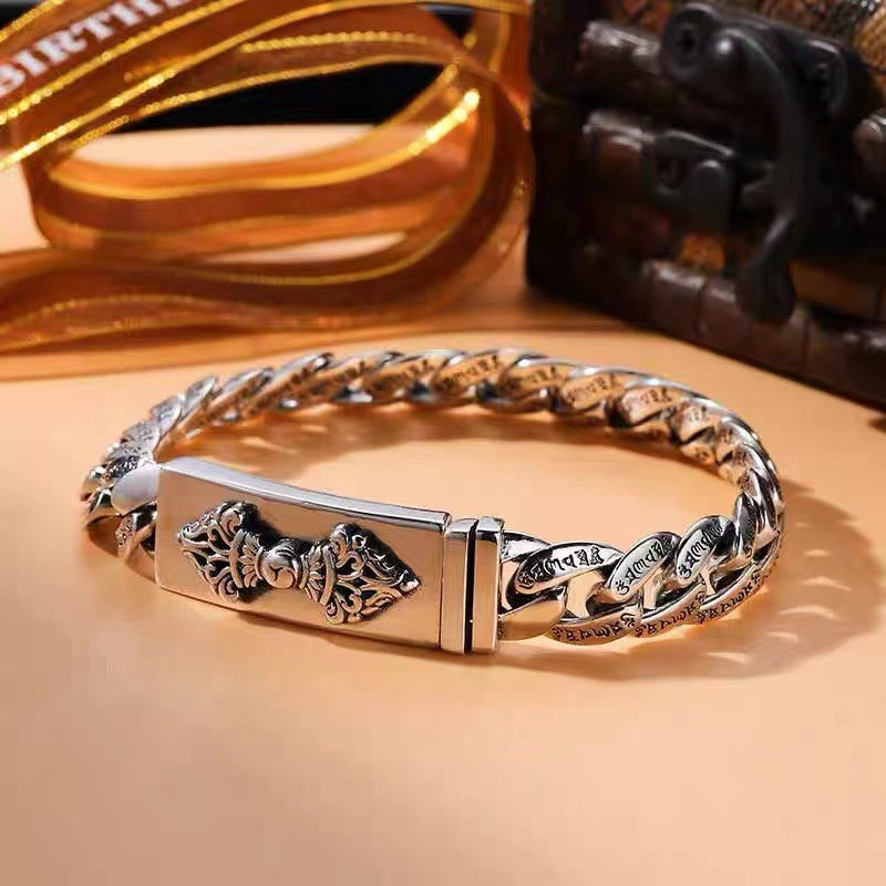 New Retro Vajra Cuban Bracelet Men's Old Thailand Fashion Silver Bracelet Trend Accessories Factory Outlet