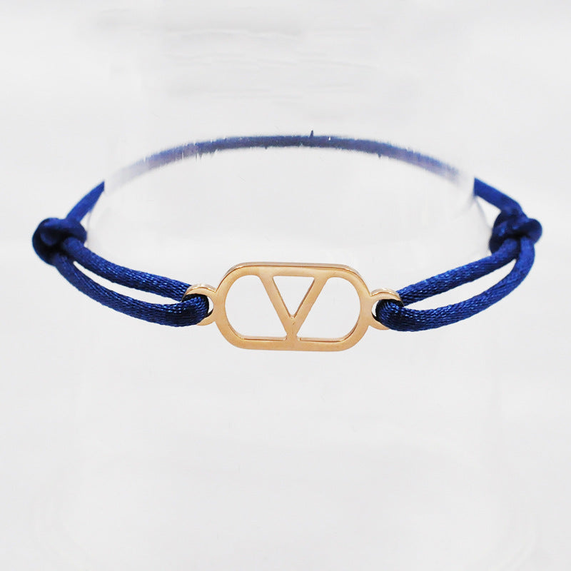 Cross-Border Supply Export Hand-Woven Couple Stainless Steel Warren V Hand Rope Cut Out English Letter Hand Rope Adjustable