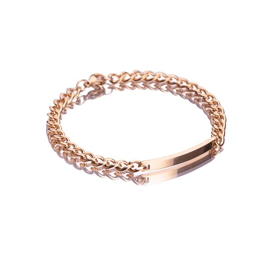 Amazon New Hot Sale 2 Pieces/Set Engravable Titanium Steel Couple's Day 18K High Quality Gold Plated Bracelet