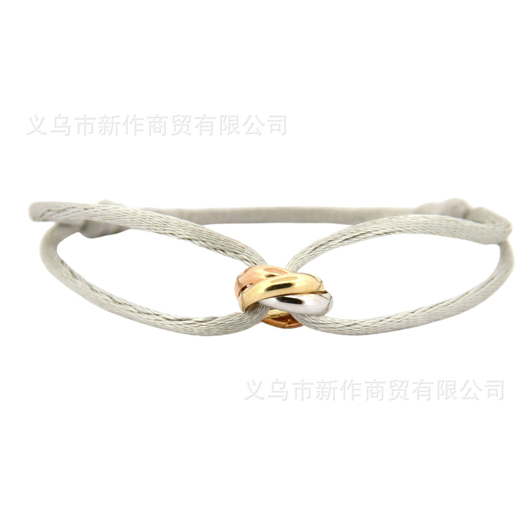 Cross-border supply of foreign trade hand-woven couples stainless steel DIY hand rope three-color three-ring hand rope adjustable bracelet