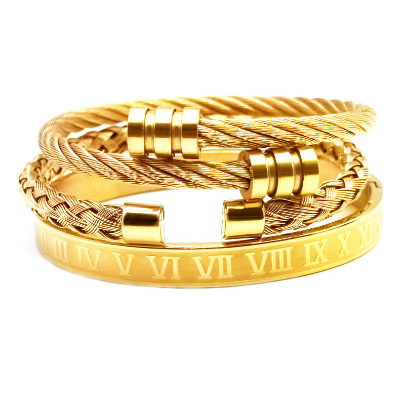Men's three-in-one punk six-color stainless steel bracelet cross-border for manufacturers first-hand titanium steel European and American fashion jewelry