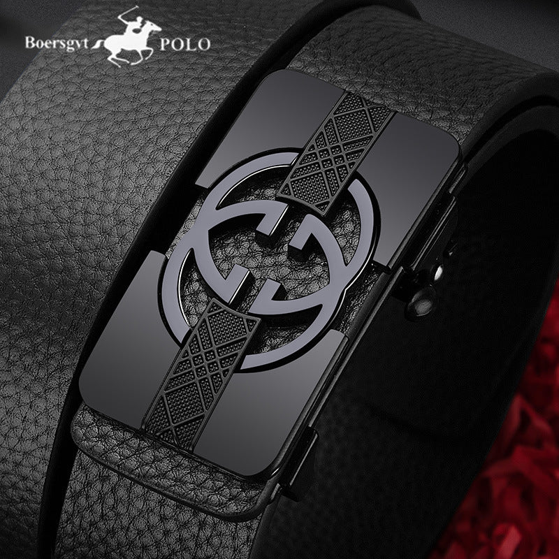 Paul leather belt men's top layer cowhide litchi pattern belt real cowhide fashion business automatic buckle classic men's