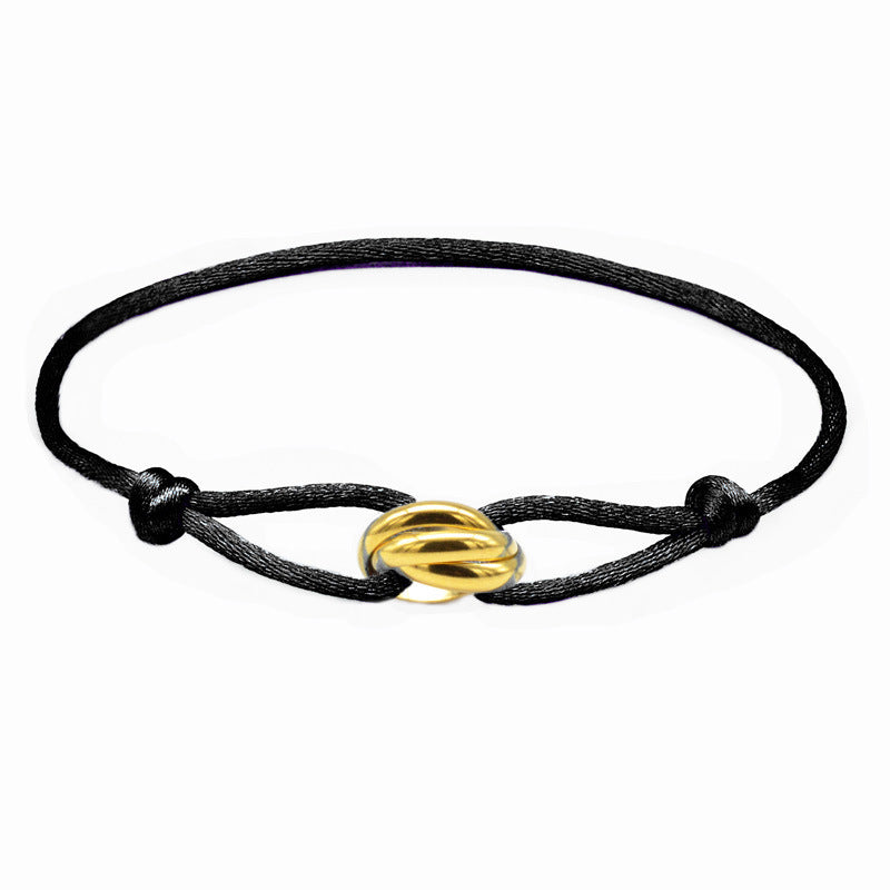 Cross-border supply of foreign trade hand-woven couples stainless steel DIY hand rope three-color three-ring hand rope adjustable bracelet
