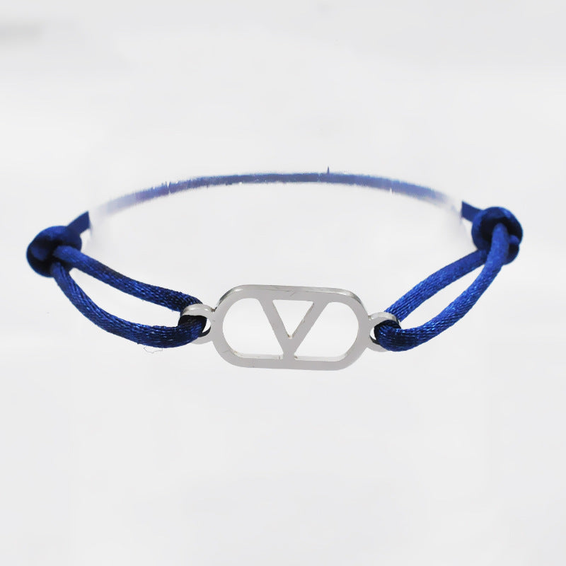 Cross-Border Supply Export Hand-Woven Couple Stainless Steel Warren V Hand Rope Cut Out English Letter Hand Rope Adjustable