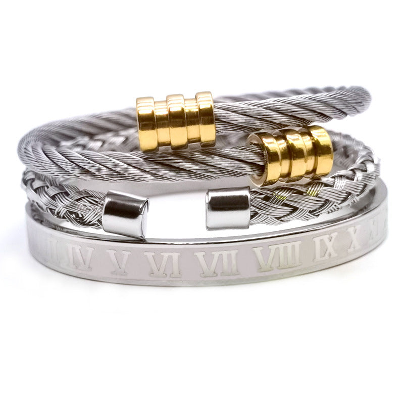 Men's three-in-one punk six-color stainless steel bracelet cross-border for manufacturers first-hand titanium steel European and American fashion jewelry