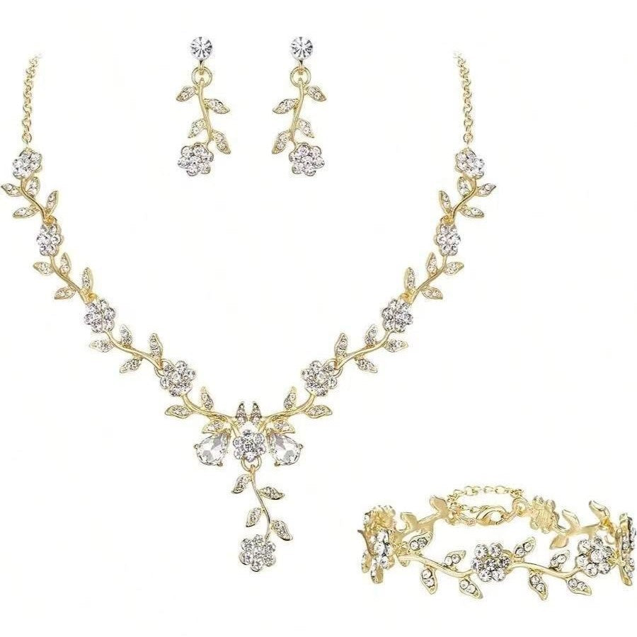 New Cross-Border Wholesale Bridal Rhinestone Water Drop Necklace and Earrings Jewelry Set for Women's Evening Dress Accessories
