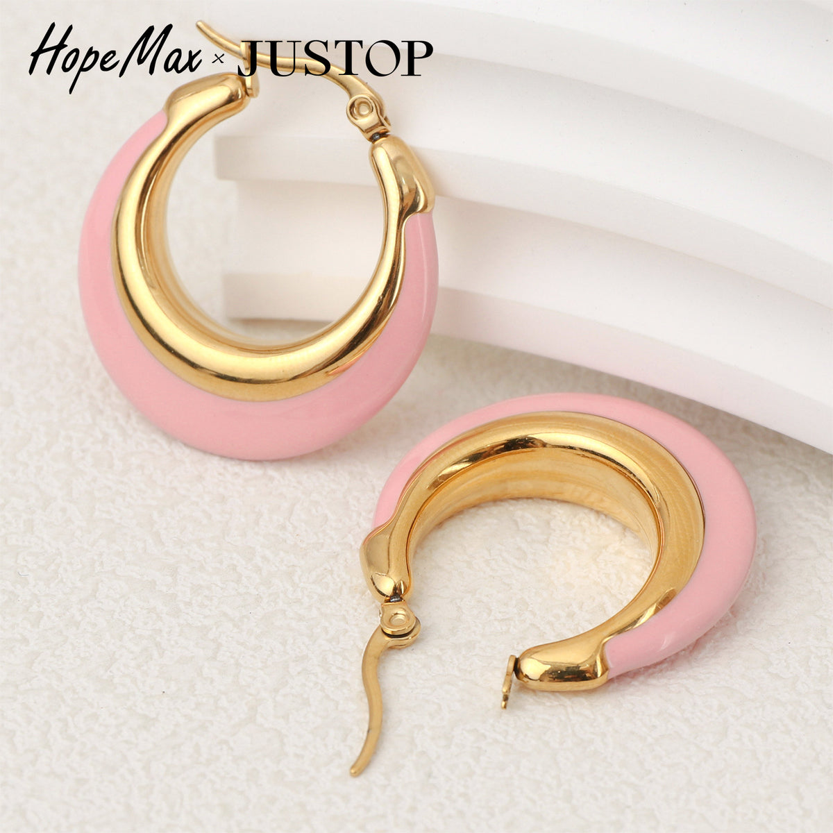 Justop European and American Ins Stylish Fashion Letters Pink Oil Drop Earrings Stainless Steel Real Gold Electroplated Earrings Earrings