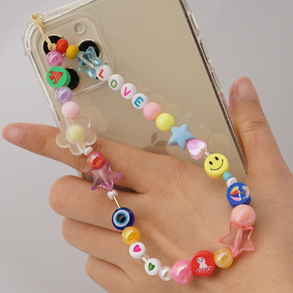 Factory direct supply handmade beaded mobile phone lanyard bluetooth speaker lanyard flashlight fan selfie stick U disk sling