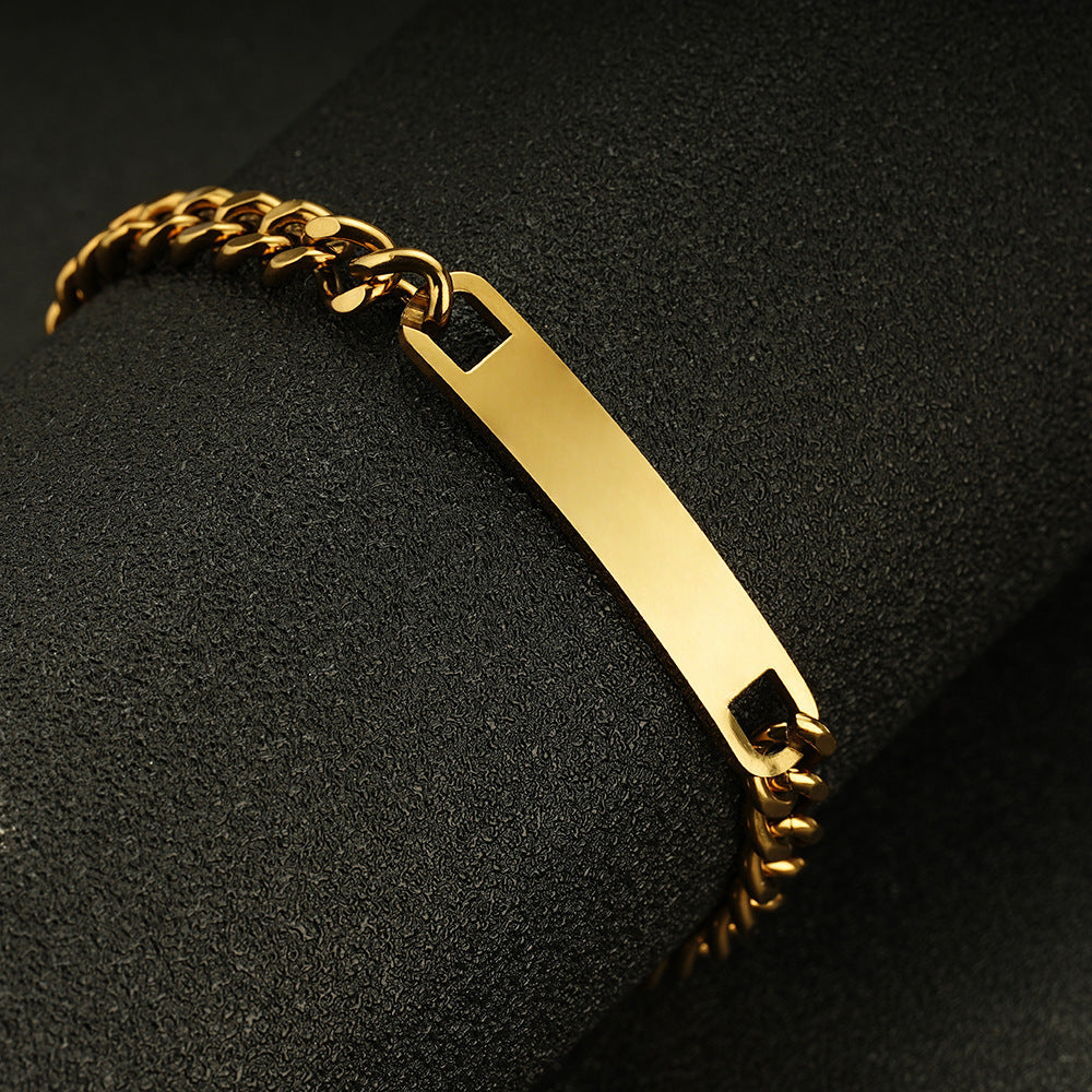 Cross-Border Amazon Hot Selling European and American Fashion Couple DIY Stainless Steel Glossy Curved Bracelet Laser Name