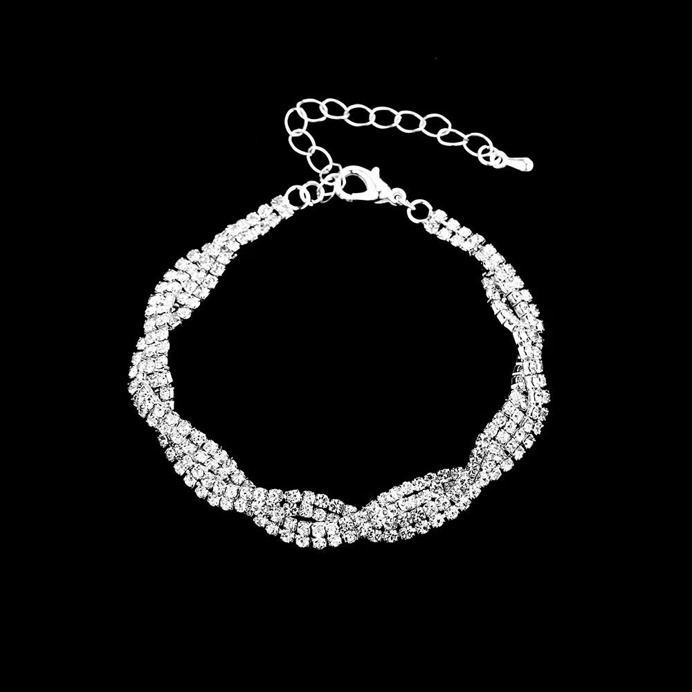 2025 Cross-border Bridal Accessories Necklace Wedding Fashion Rhinestone Twist Necklace Earrings Wedding Jewelry Hot Selling Daifa