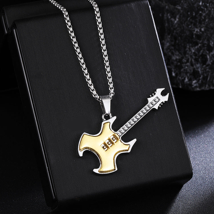 New Guitar Pendant Necklace for Men, Colorful Oil-Drip Alloy Instrument Stainless Steel Pendant DIY Jewelry Accessories for Women