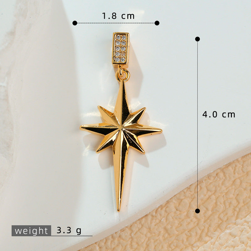 European and American Cross-Border Popular 2025 New Eight-Pointed Star DIY Accessories Pendant Micro-Embedded Earrings Jewelry Pendant Pendant