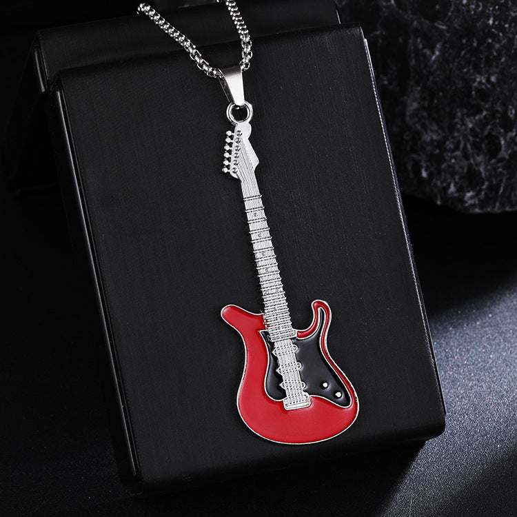 New Guitar Pendant Necklace for Men, Colorful Oil-Drip Alloy Instrument Stainless Steel Pendant DIY Jewelry Accessories for Women