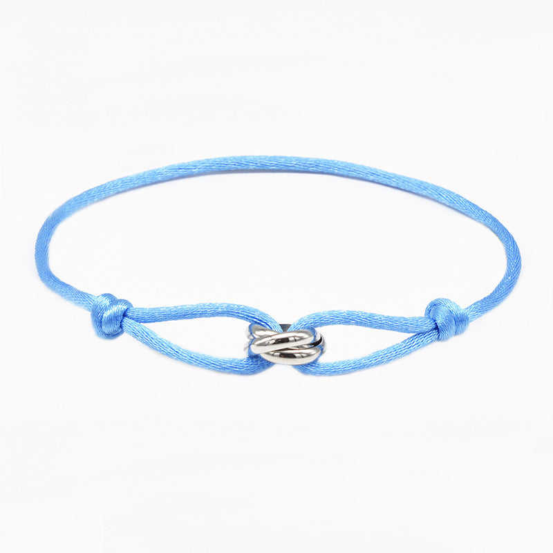 Cross-border supply of foreign trade hand-woven couples stainless steel DIY hand rope three-color three-ring hand rope adjustable bracelet