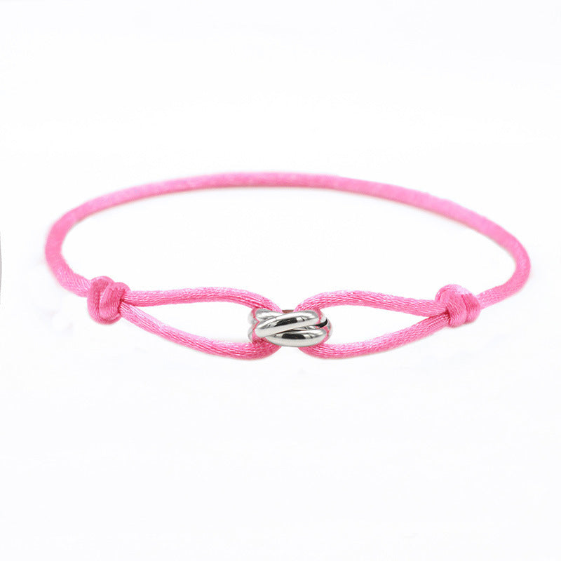Cross-border supply of foreign trade hand-woven couples stainless steel DIY hand rope three-color three-ring hand rope adjustable bracelet