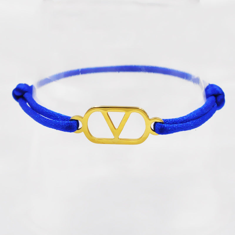 Cross-Border Supply Export Hand-Woven Couple Stainless Steel Warren V Hand Rope Cut Out English Letter Hand Rope Adjustable