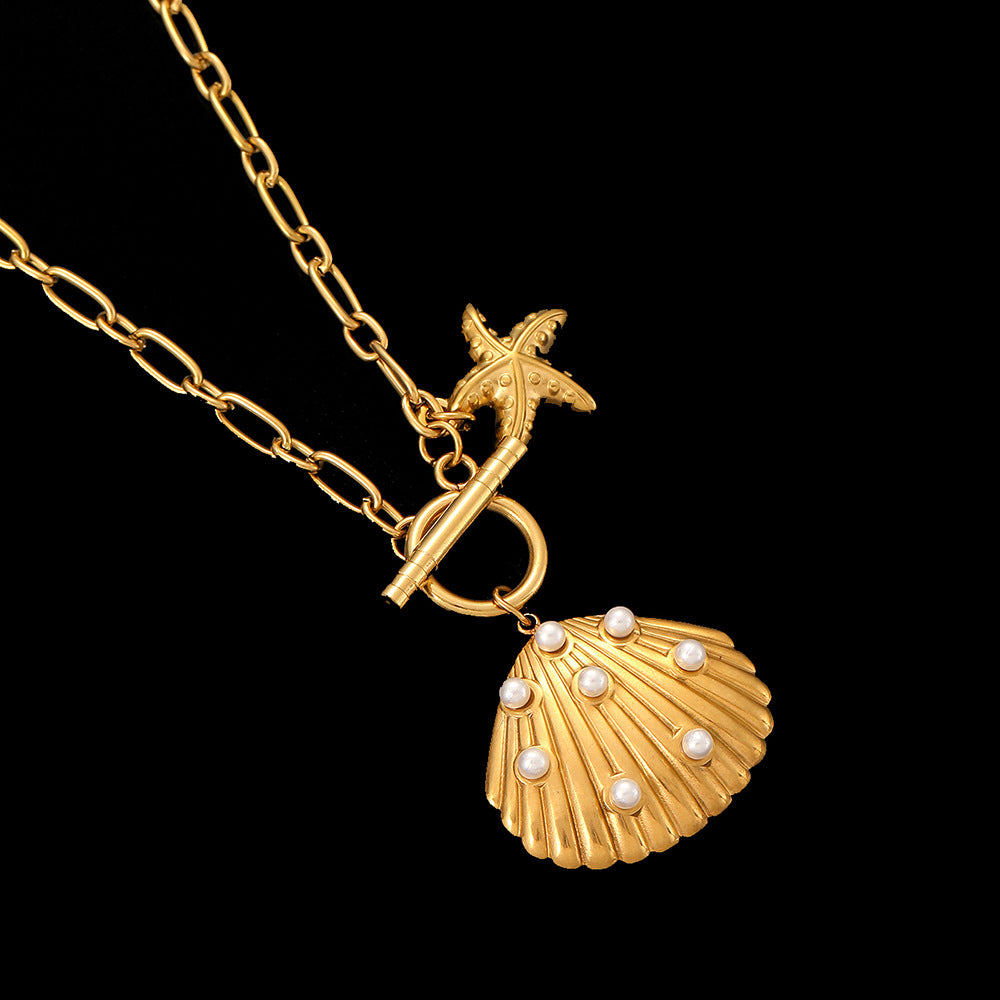 Cross-Border Stainless Steel Necklace Shell Titanium Steel Pendant New Pearl Jewelry Seaside Accessories European and American Non-Fading Jewelry